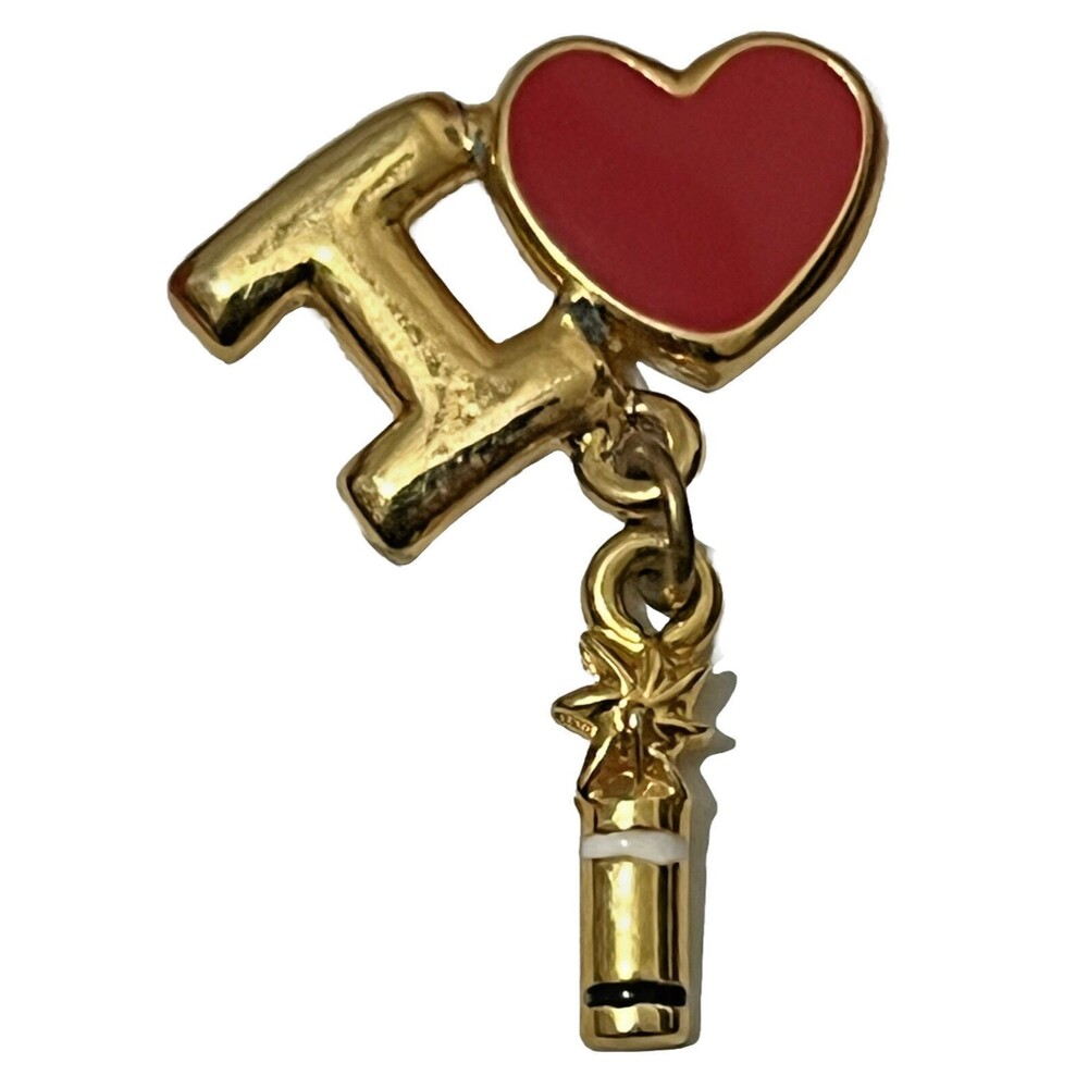 Enamel Red Heart Vintage 80s Brooch Charm I Love Wine Lover Goldtone New NOS USA